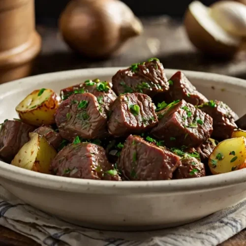 Simple Slow Cooker Garlic Butter Beef Bites and Potatoes