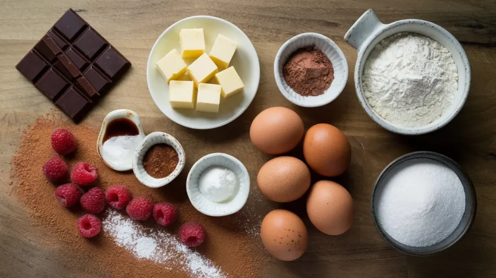 ingredients for flourless chocolate cake torte