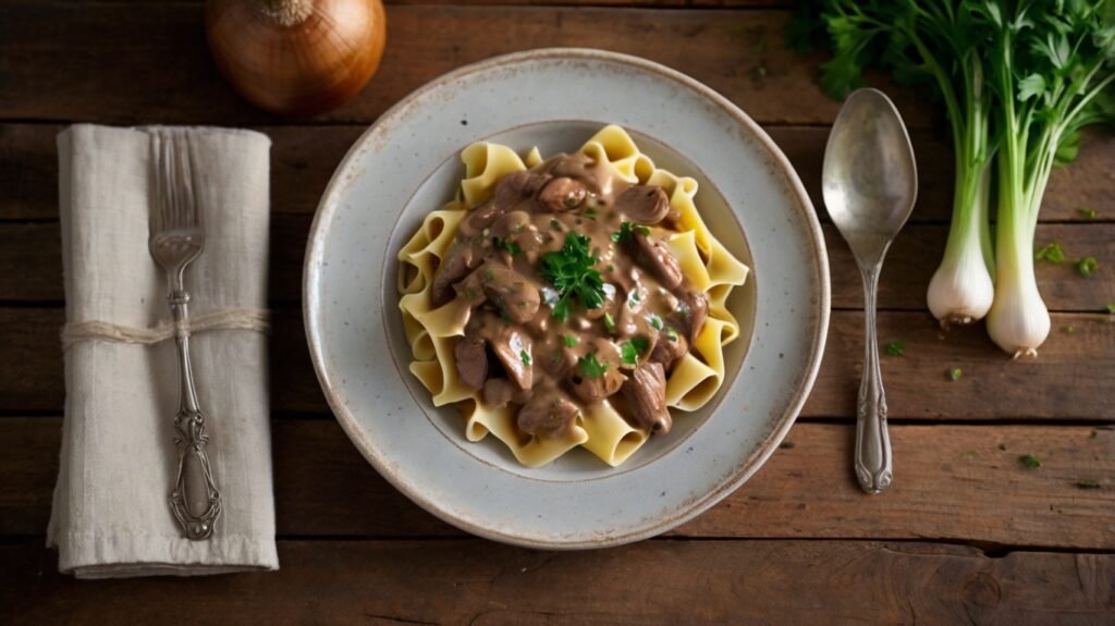 serving Beef Stroganoff with Chicken