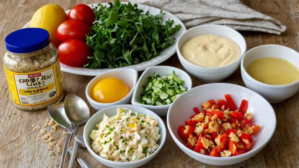 ingredients for Crispy Crab Cake Salad 