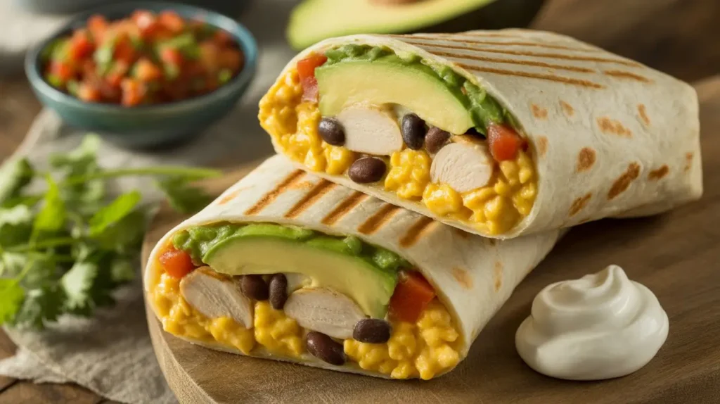 Homemade chicken breakfast burrito
